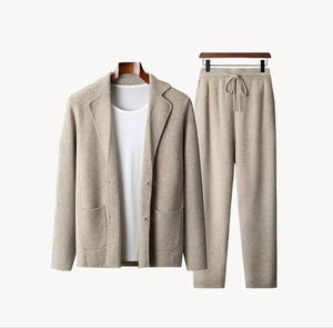 NARI 2025 طقم بدلة رجالي عالي الجودة من الكشمير والصوف المحبوك، سترة بلون سادة دافئة وناعمة وأنيقة لأسلوب رجال الأعمال - Product Image 1