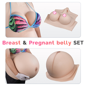 Ensemble gonflable de forme de poitrine en silicone 8-10 mois ventre de femme enceinte et faux G Cup Gals Cosplay vêtements jumeaux grand faux G ventre de femme enceinte - Product Image 2