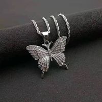 Colliers de papillon pour hommes et femmes, cristal, strass, pendentif glacé, bijoux hip-hop, collier en acier inoxydable
