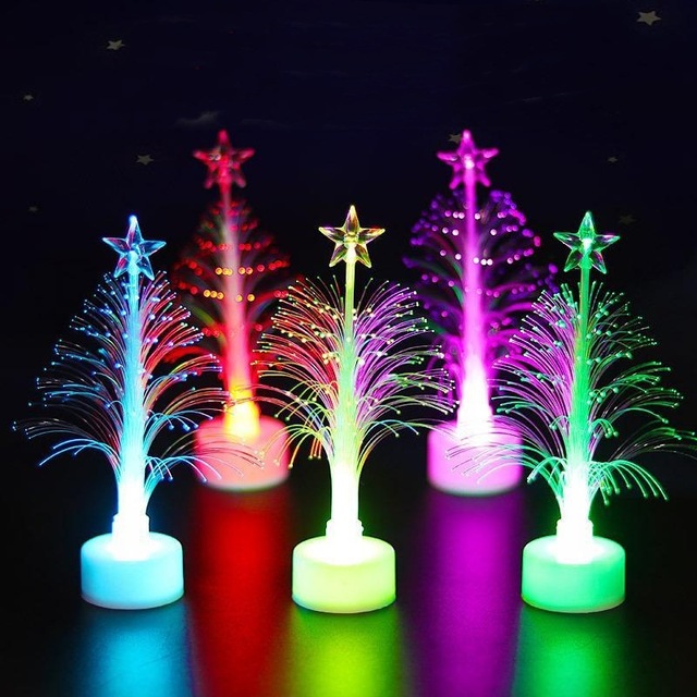 2023 Hot Sale Led Fiber Optic Christmas Tree Base Color Changing Desktop Ornaments Led Night Light Mini Christmas Tree Wholesale