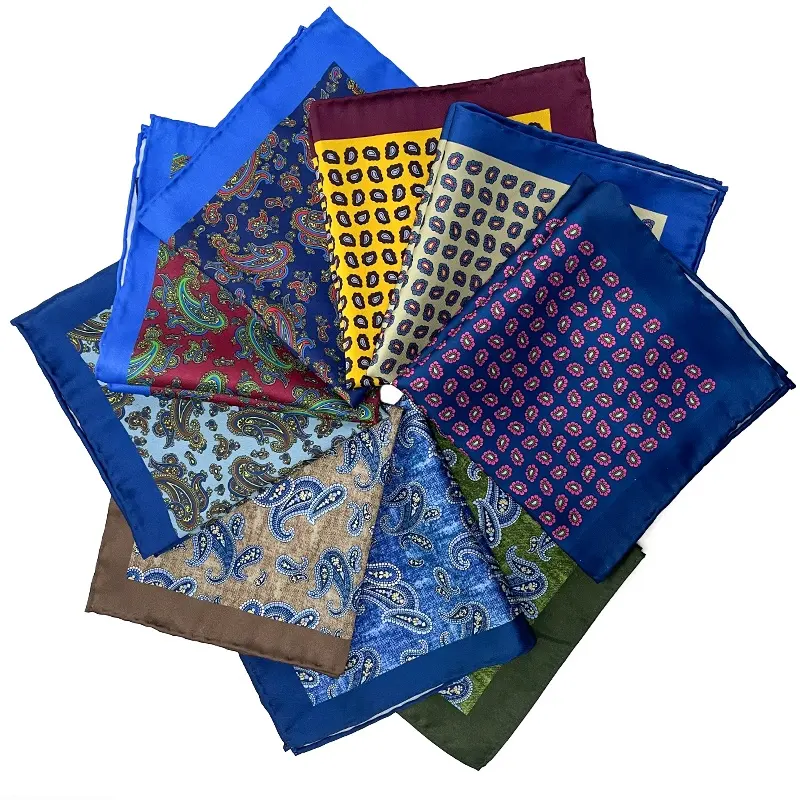 Groothandel Hoge Kwaliteit Zakdoeken Productielijn Pocket Square 2024 Voorraad Zijde Polyester Print Paisley Fancy Zakdoek