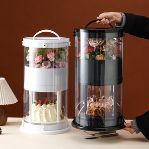 Caja de plástico redonda para regalo de flores frescas, caja de pastel de doble capa y de una sola capa, embalaje vacío. - Product Image 3