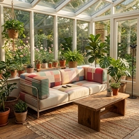 Sofá de Tela con Parches Étnicos Retro, Inspirado en Líneas Rectas, para una Decoración Colorida y Vintage de la Sala de Estar