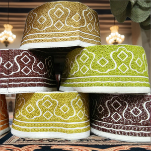Nouveau Chapeau de Prière Islamique pour Homme 2026, en Coton Omanais Ethnique Gaufré, orné de Pierres, style Kufi Takkiya Takke Kofia Topi, pour l'Aïd - Product Image 2