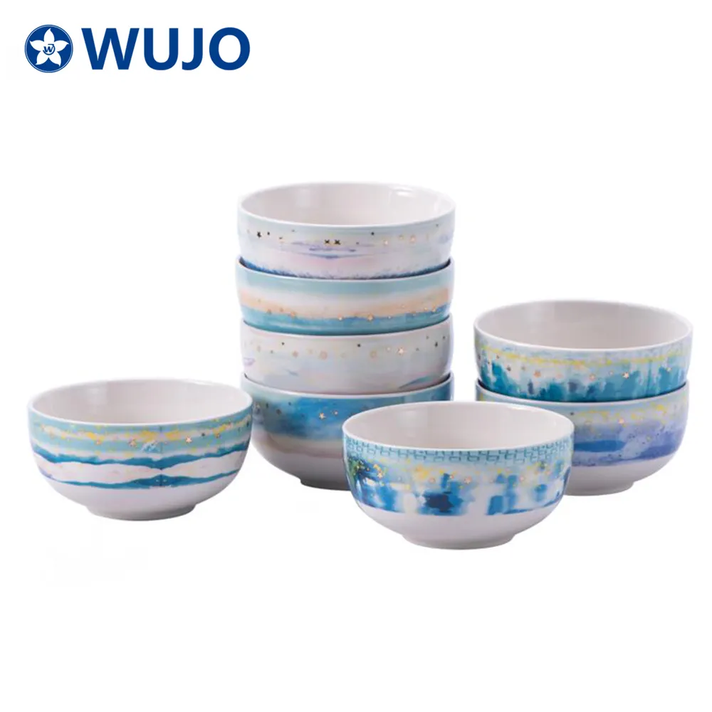 Blue China Ceramics Bowls Manufacturers 5''/5.5''/6'' Golden Ceramic Bowl for Salad