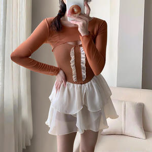 Maillot de bain deux pièces Baiya pour femme, marron café, style jupe, dos nu, ajouré, pour la plage et les sports nautiques - Product Image 2