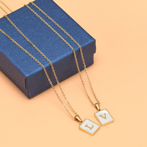 18k PVD Gold Stainless Steel Rectangular <b>Initial</b> Letter Pendant <b>Necklace</b> | White Shell Inlay, Waterproof Jewelry for Women - Product Image 3