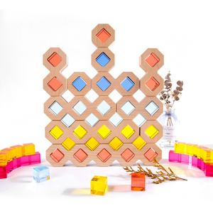 Children's INS Wooden Light-Transmitting Educational Building Block Set with Assembly Cube Rainbow <strong>Gem</strong> Crystal Building Blocks - Product Image 4