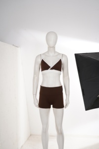 Women's Sports Two Piece Set Contrast V Neck Sports Bra with Breast <b>Pads</b> High Waist <b>Hip</b>-Lifting Shorts <b>for</b> Sports and Daily Wear - Product Image 6