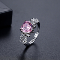 Bague ouverte de luxe LUOTEEMI en zircon européen en forme de cœur, pierres CZ roses et jaunes, plaqué rhodium véritable pour femme