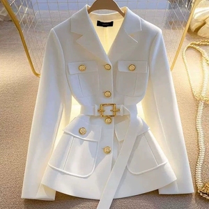 Nuova Giacca <span class=keywords><strong>Blazer</strong></span> da <span class=keywords><strong>Donna</strong></span> a Vita Alta <span class=keywords><strong>con</strong></span> Multi-Tasche, <span class=keywords><strong>Cintura</strong></span> e Bottone Singolo in Tinta Unita per Uso Quotidiano - Product Image 2