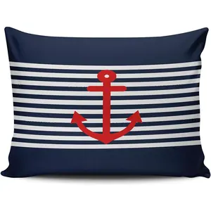 Home Custom Pillowcase Red Anchor Navy Blue Nautical Simple Decorations Sofa Christmas Sublimation Custom throw pillow cover