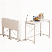 Bureau pliable portable avec roulettes, plateau en bois, structure en métal, table d'ordinateur, bureau d'étude pour chambre à coucher, appartement, petits espaces