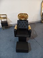 Fauteuil de lavage moderne en bois noir pour salon, durable et étanche, avec bac en céramique, idéal pour salons de coiffure, salles de bain et hôtels