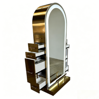 Miroir de Coiffure Double Face Rond Doré de Luxe Unique pour Salon de Coiffure, Miroir Cosmétique pour Coiffeuse