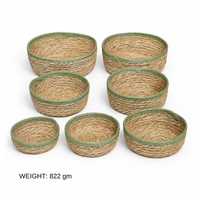 Ensemble de 7 paniers ronds emboîtables tressés à la main en jonc de mer naturel avec bord coloré, organisateur tressé, panier cadeau, panier en corde de coton