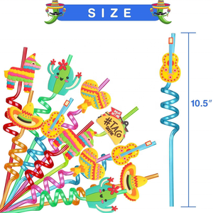 Pailles <span class=keywords><strong>en</strong></span> <span class=keywords><strong>plastique</strong></span> de qualité alimentaire pour fête d'été mexicaine, accessoires de bar à jus pour fête d'anniversaire, pailles spirales mexicaines à motif de dessin animé - Product Image 2