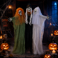 Nouvel ensemble de 3 squelettes fantômes d'Halloween 2026, 130 cm, décorations suspendues à trois têtes pour intérieur et extérieur, accessoires de fête, maison hantée