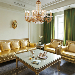 Nuevo clásico francés de lujo de latón hojas brazos decoración K9 cristal candelabro de cuentas iluminación de cristal - Product Image 3