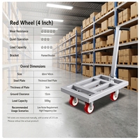 Carretilla de Plataforma de Acero de Alta Resistencia con Capacidad para 250 kg, Carro de Mano Plegable de 4 Ruedas con Ruedas Rojas de 4 Pulgadas para Mudanzas en Almacenes