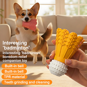 Jouet à mâcher pour chien en forme de raquette de badminton, jouet durable en TPR avec cloche, pour nettoyer les dents des chiens - Product Image 4