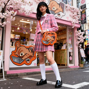 Sac bandoulière personnalisé en PU avec fenêtre transparente, motif chat amusant, mignon dessin animé 'I'm OK', pour adolescents - Vente en gros - Product Image 4