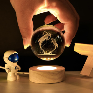 Lámpara Nocturna de Cristal con Sistema Solar LED, Base de Madera, Arte 3D, Grabado de Planetas, Luz Blanca Cálida, Alimentación USB 5V, Pequeña, para Uso Doméstico - Product Image 5