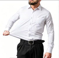 Kemeja Formal Twill Modern, Bahan Halus, Stretch Empat Arah, Lengan Panjang, Slim Fit, Polos, Kemeja Profesional