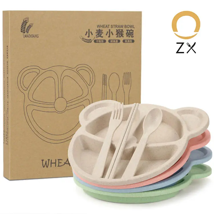 Environmentally degradable wheat tableware sets for children with separate plates Wheat straw plate