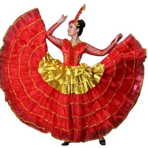 เครื่องแต่งกายเต้นรำ Flamenco อินเดีย Stage Dance Big Swing ชุดเต้นรำประสิทธิภาพเสื้อผ้าสำหรับผู้หญิง