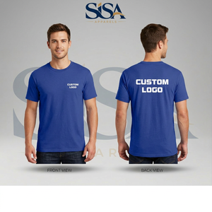 Vêtements de sport DryFit bleus personnalisés pour hommes, t-shirts de gym d'été en tailles 2XL à 6XL, design uni avec motif de roses sur le devant - Product Image 1