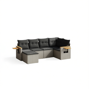 Ensemble de canapés de jardin en rotin gris, coussins imperméables pour l'extérieur, design contemporain, résistant aux UV, meubles en osier PE - Product Image 1