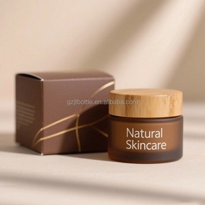 Emballage cosmétique en bambou naturel 5G 15g 30g 50g 100g Pot en verre ambré givré avec couvercle en bambou - Product Image 2