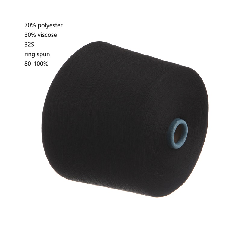 Viscose/Poliéster Misturado Fios TR7030 Cor Preta Anel Girado 32S Atacado Melange Fios