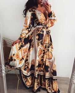 Abito da sera elegante stile bohémien stile <span class=keywords><strong>retrò</strong></span> con scollo a V a manica lunga a vita alta abito lungo 2025 <span class=keywords><strong>abbigliamento</strong></span> <span class=keywords><strong>donna</strong></span> primavera - Product Image 3