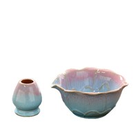 Bol à matcha en céramique chinoise exclusif transfrontalier, bec verseur en forme de lotus, rose et bleu féminin, style dynastie Song, luxe léger rétro, thé