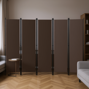 Paravent 5 panneaux marron 98,4x70,9 pouces, pliable, opaque, pour maison et bureau, design élégant, structure en métal - Product Image 2
