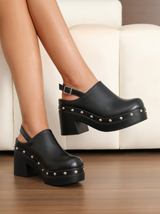 Sandales à plateforme tendance pour femmes, talon épais antidérapant, rivets noirs, <span class=keywords><strong>talons</strong></span> hauts augmentant la taille - Product Image 3
