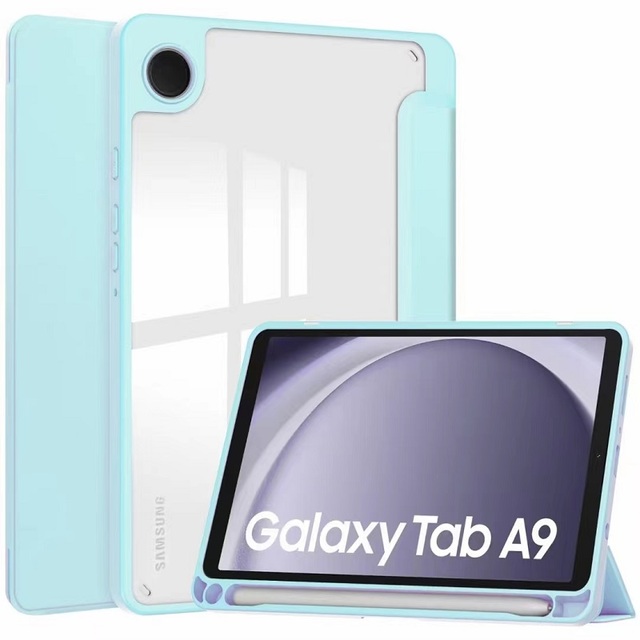 Shockproof TPU Case Shell PU Leather PC Clear Pen Slot Tablet Cover for Samsung Galaxy Tab A9 SM-X110/X115 8.7inch