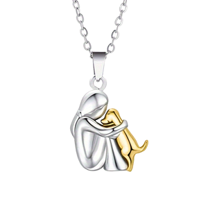 Collana con ciondolo da donna in oro semplice multicolore, design a cuore con bambina che abbraccia un cane, regalo di tendenza, realizzata in lega con perle, catena per maglione - Product Image 1