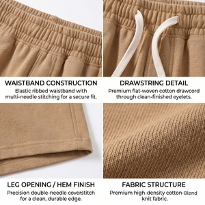 Pantalones cortos deportivos transpirables de verano a bajo precio con cordón ajustable y bolsillos laterales, pantalones cortos casuales de algodón color caqui personalizados para hombre. - Product Image 2