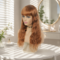 Perruque indienne Remy en cheveux humains naturels, lisse et bouclée, avec frange, densité 250%, longue, sans colle, sans bonnet en dentelle, pour femmes
