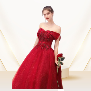 Nuevo Diseño Elegante Vestido de Novia Rojo Vino, Vestido de Novia de Un Solo Hombro, Vestido de Novia Bordado, Vestido de Noche Estilo Princesa - Product Image 5