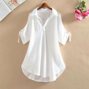 เสื้อชีฟองแฟชั่นลำลองขายดี รุ่น I-0623 ทรงยาว ไซส์ใหญ่ สำหรับผู้หญิง เสื้อสีขาวสำหรับฤดูร้อน เสื้อเชิ้ตทรงหลวม - Product Image 4