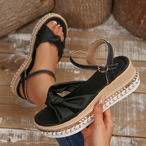 Sandales <span class=keywords><strong>Espadrilles</strong></span> à Nœud Multicolores en Gros d'Usine - Plateforme à Bride Cheville Bout Ouvert Chaussures Casual de Vacances pour Femmes - Product Image 6
