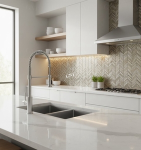 Mosaïque de carreaux en verre cristal de couleur or de luxe pour la décoration de salle de bain et de cuisine, bande linéaire en chevrons pour mur moderne - Product Image 2