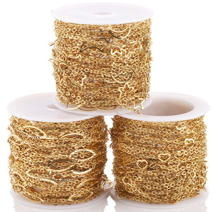 Chaîne en acier inoxydable en forme de cœur plaquée or pour la fabrication de colliers, accessoires de bijouterie, couleur 18k, résistante au décolorissement H1257 - Product Image 1