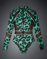 Op maat gemaakte carnavalsmonokini leverancier vlamprint mesh bodysuit Jouvert festival Miami badkleding groothandel private label OEM badpak