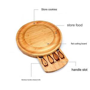 Tùy Chỉnh Tre Pho Mát Hội Đồng Quản Trị Thiết Lập Với 4 Dao Thiết Lập Và Trượt ra Dao Kéo Ngăn Kéo Vòng Pho Mát Charcuterie Hội Đồng Quản Trị - Product Image 3