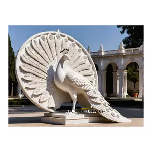 동물원을위한 주문 백색 대리석 공작 조각 동물 돌 동상